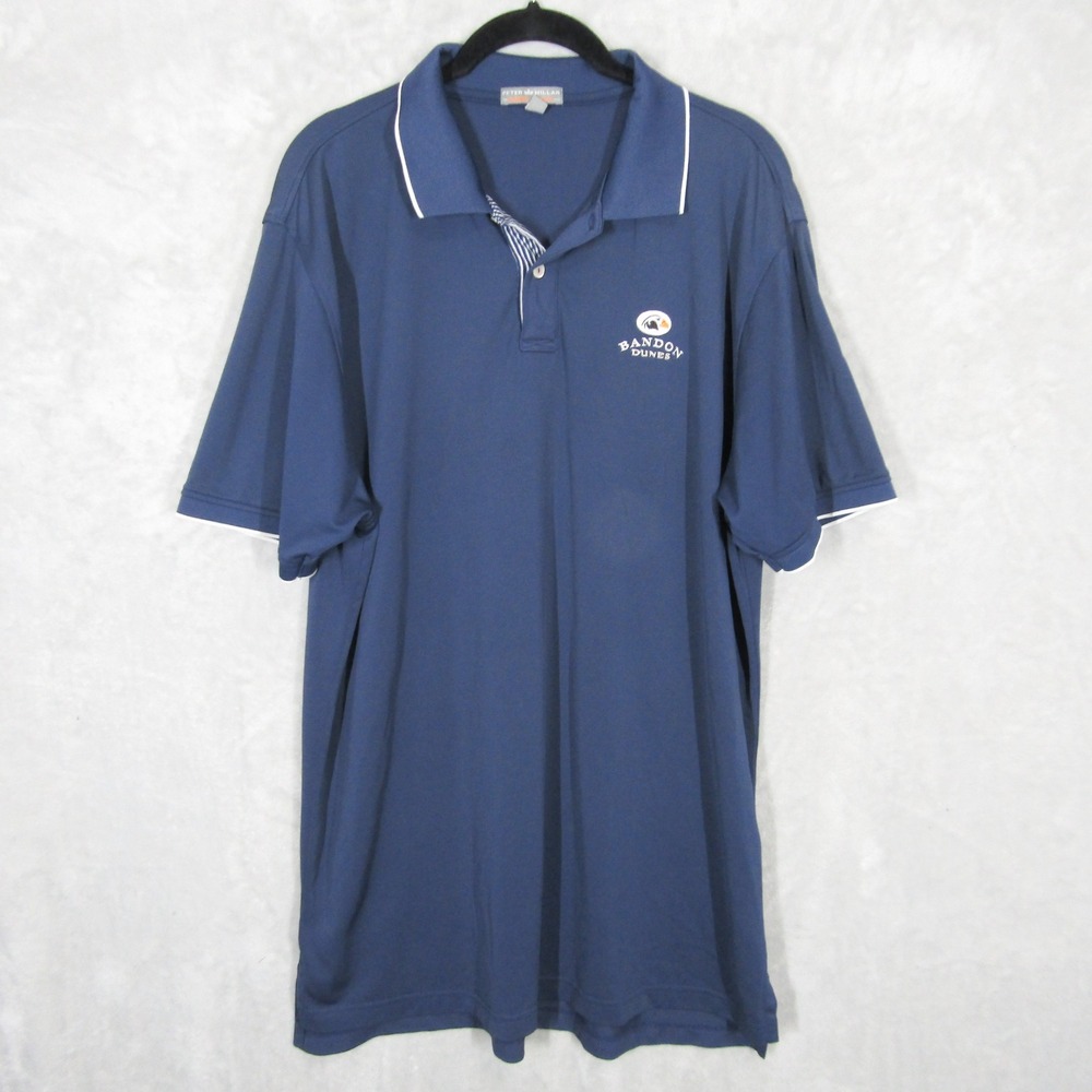 Peter Millar Summer Comfort Polo Shirt Bandon Dunes Golf Logo Mens XL Navy Blue